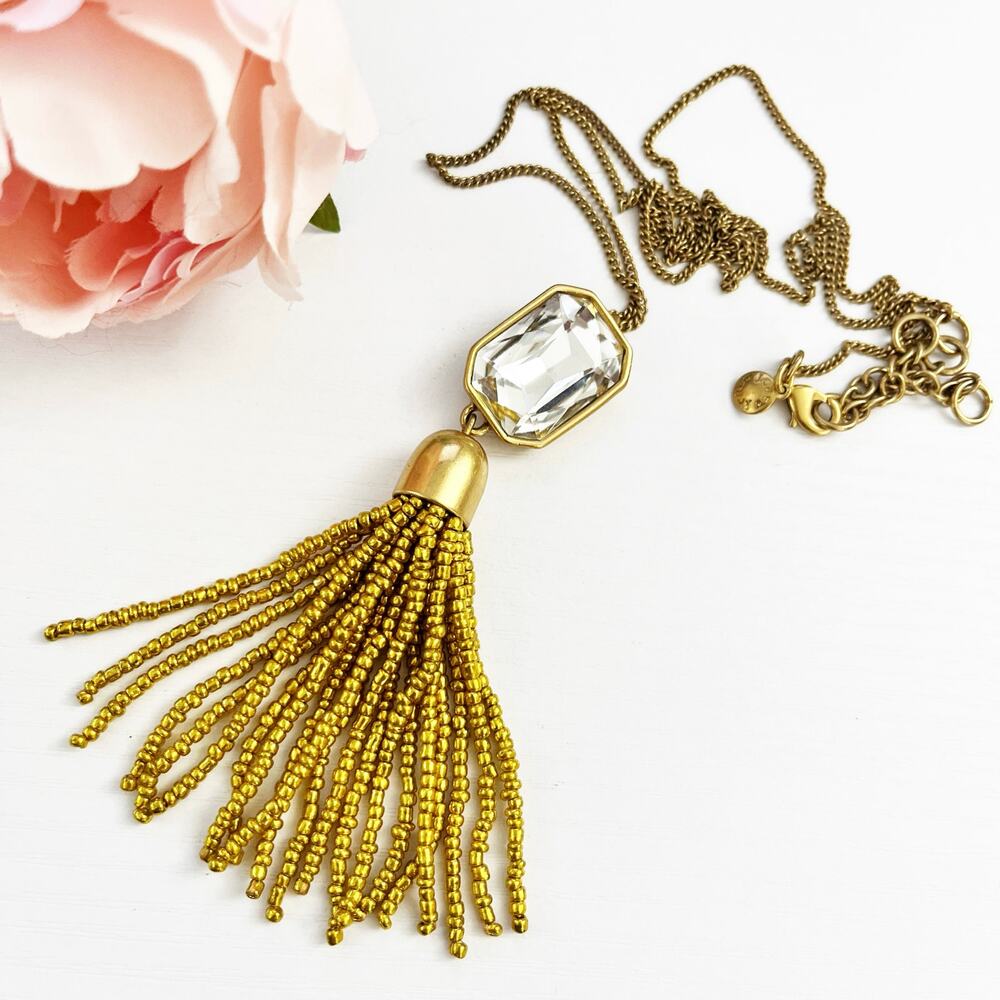 J. Crew Gold & Crystal Tassel Long Pendant Necklace - Picture 1 of 7
